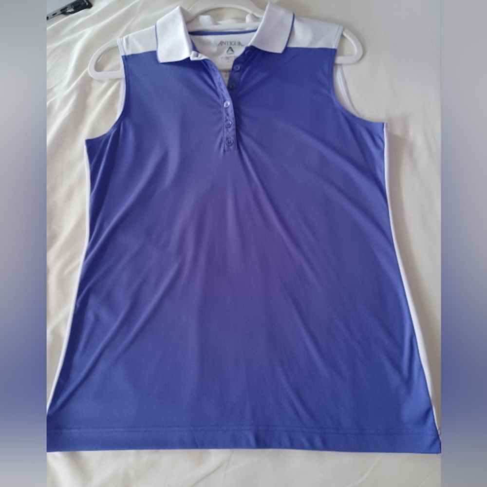 Antiqua Medium Purple White 1/4 Button-Up Polo Golf Tank Top Tennis Pickleball